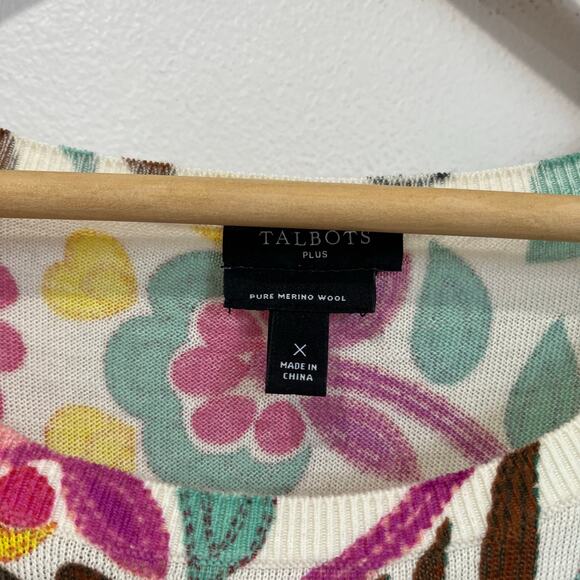 Talbots Pure Merino Wool Floral Print Long Sleeve Sweater Top Size L - Picture 5 of 9
